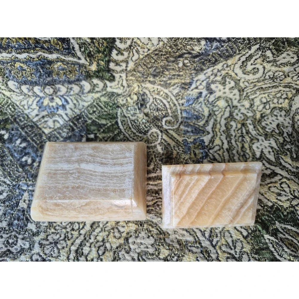 Vintage Onyx Trinket Box‎ Small Stone Jewelry Ring Holder Lidded Natural Decor